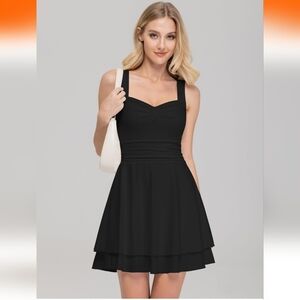 IWD Women’s Black Sleeveless Fit & Flare Dress – Ruched Waist – Size S – NWT